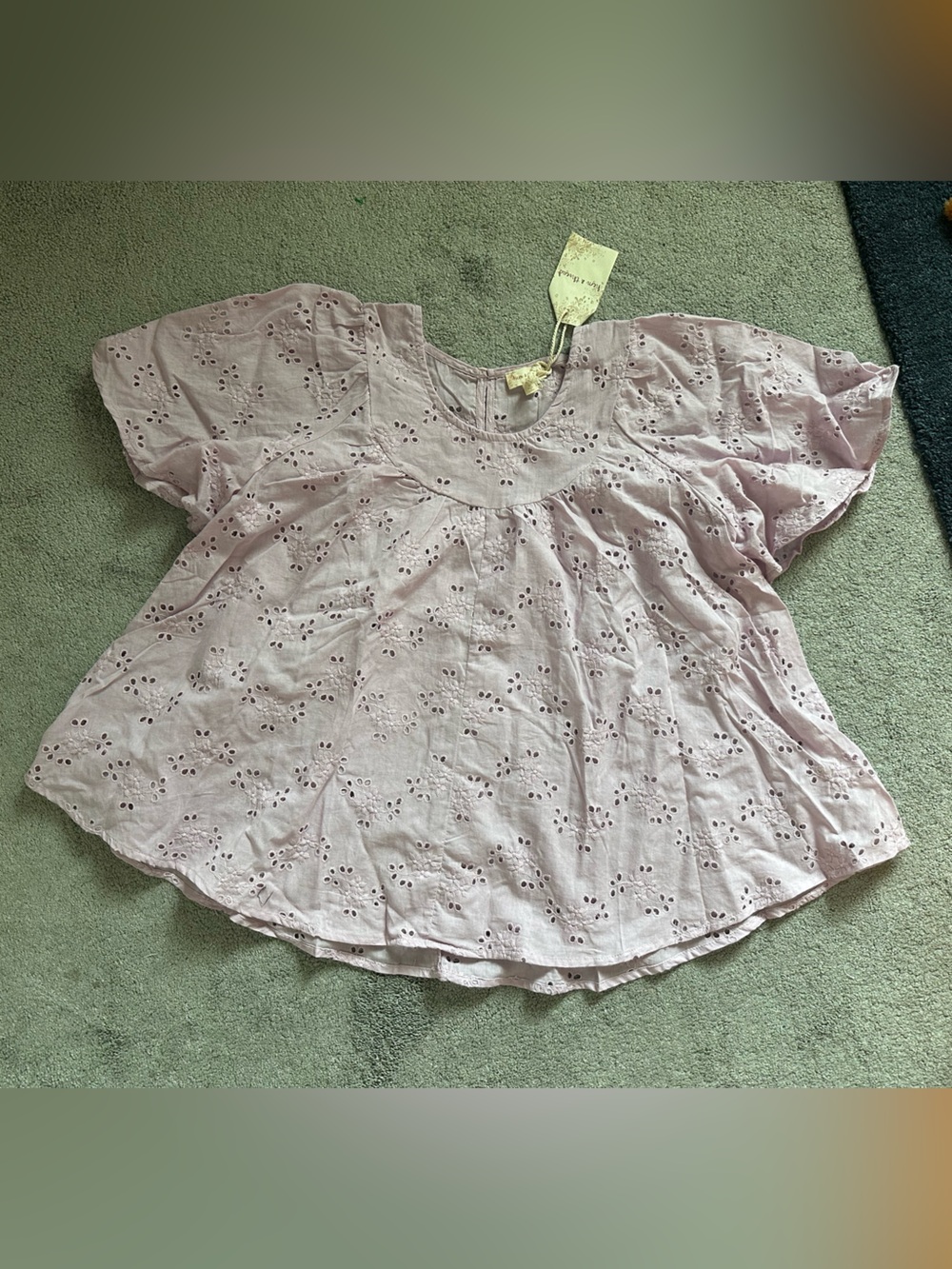 Hem & Thread Lavender Cotton Eyelet Top Size Large Flowy Lightweight Cottagecore
